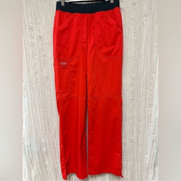CHEROKEE XS RED GRAY 4 Pocket Straight Leg Scrub Bottom Cargo NWOT - Picture 2 of 13